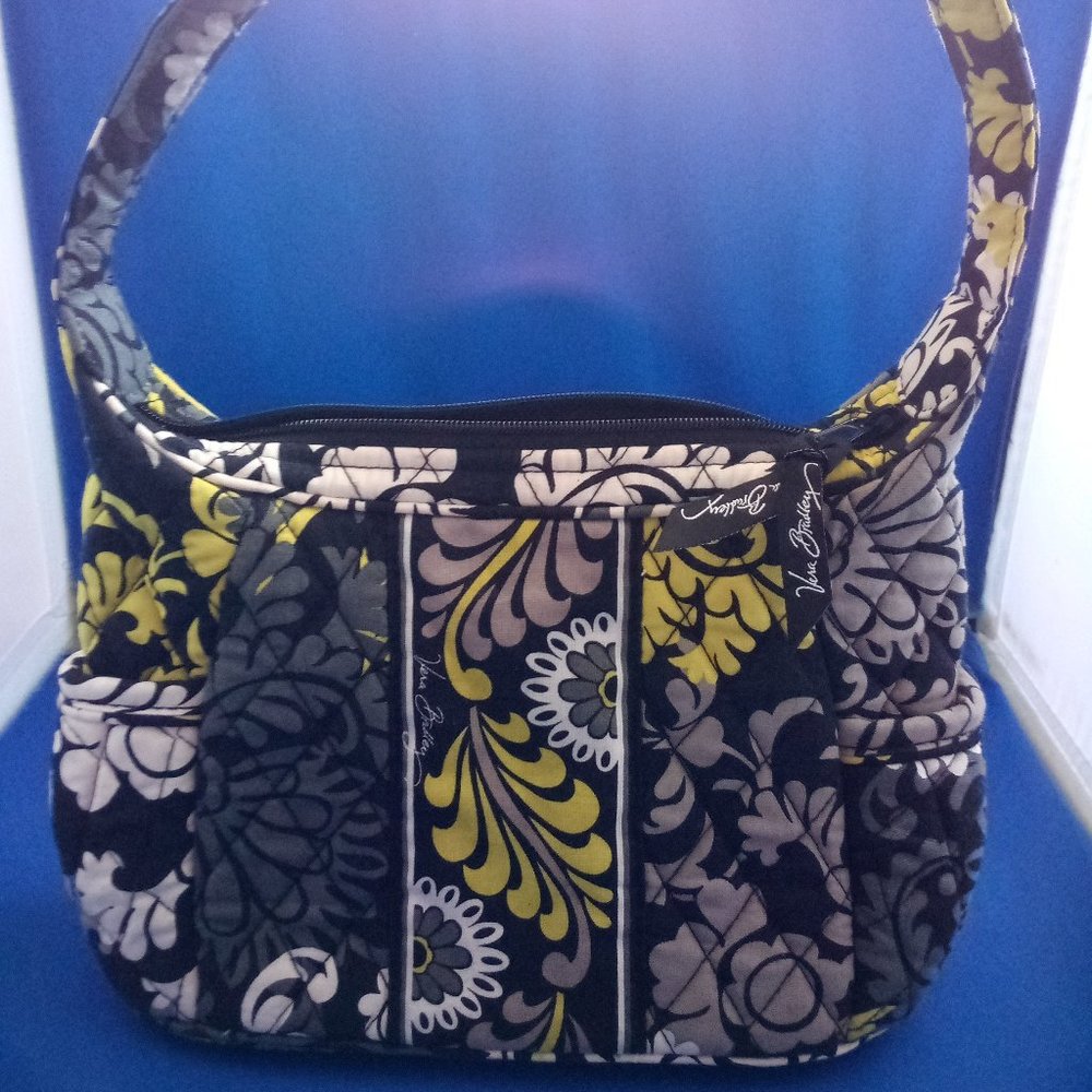 Vera Bradley Baroque print baguette bag black gray & yellow.